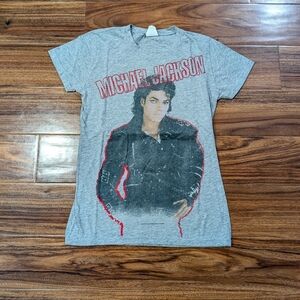 Women's Bay Island Michael Jackson 2009 "BAD" Gray Cotton Slim T Shirt Top Sz M